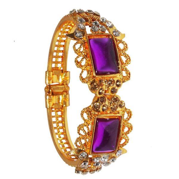 Kriaa Purple Meenakari Austrian Stone Gold Plated Kada - 1400231