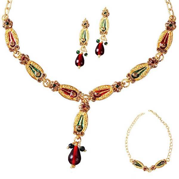 The99Jewel Meenakari Austrian Stone Necklace Set with Bracelet - 1100806