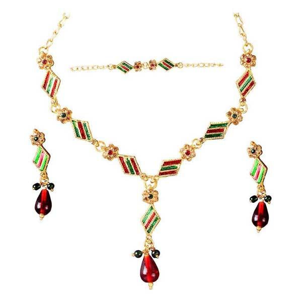 The99Jewel Green Meenakari Austrian Stone Necklace Set - 1100808