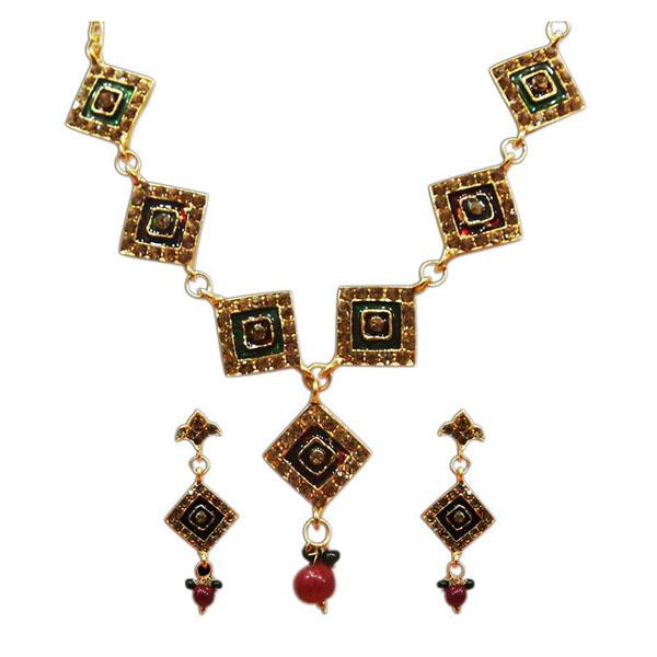 The99Jewel Gold Plated Stone Meenakari Stone Necklace Set - 1100816