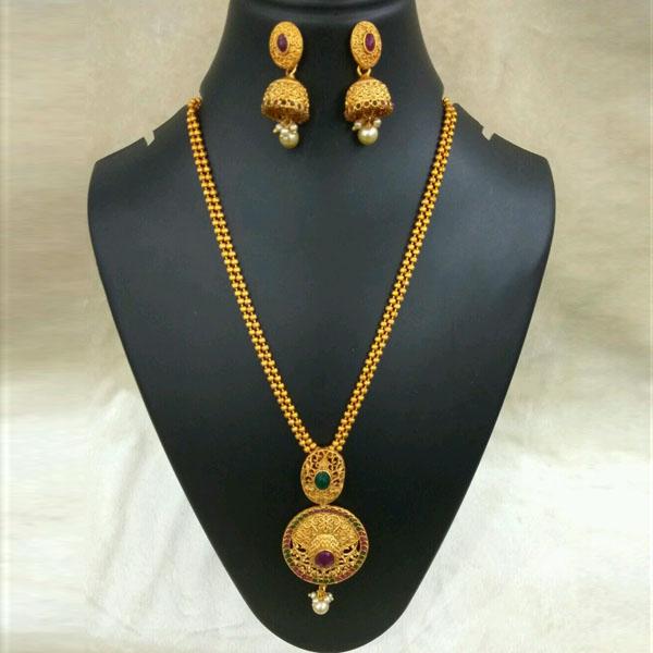 Utkrishtt Gold Plated Maroon Pota Stone Copper Necklace Set - 1111801A