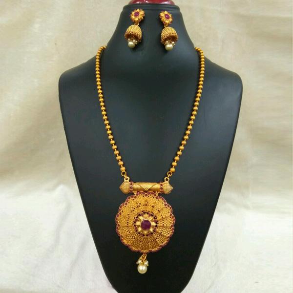 Utkrishtt Gold Plated Maroon Pota Stone Copper Necklace Set - 1111805B