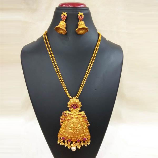 Utkrishtt Gold Plated Maroon Pota Stone Copper Necklace Set - 1111813A