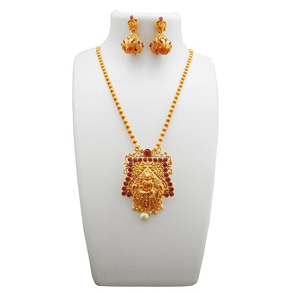 Utkrishtt Gold Plated Maroon Pota Stone Copper Necklace Set - 1111815B