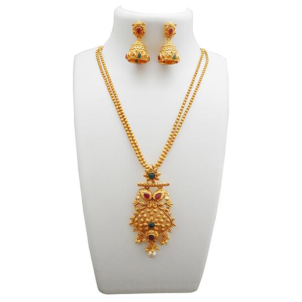 Utkrishtt Gold Plated Maroon Pota Stone Copper Necklace Set - 1111817A