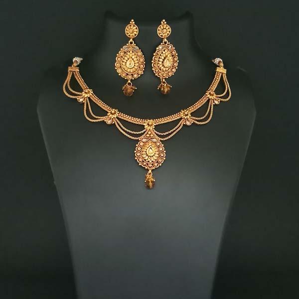Utkrishtt Brown Austrian Stone Gold Plated Copper Necklace Set - 1108339B