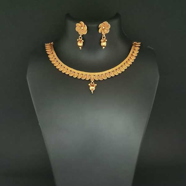 Utkrishtt Gold Plated Temple Coin Copper Necklace Set - 1108341