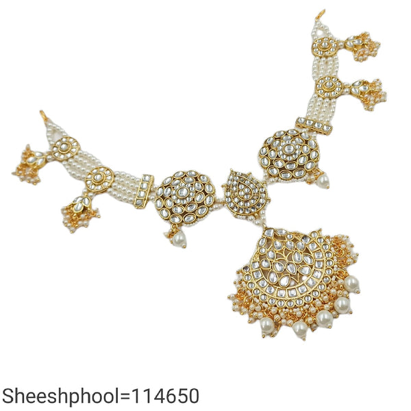 Padmawati Bangles Gold Plated Kundan & Pearl Sheeshphool Maang Tikka Hair Accessories For Women
