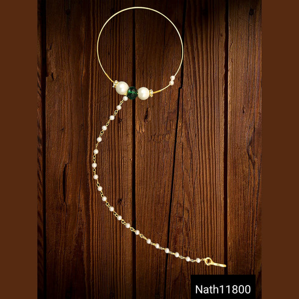 Padmawati Bangles Gold Plated Pearl Nose Ring/Nath with Chain for Women