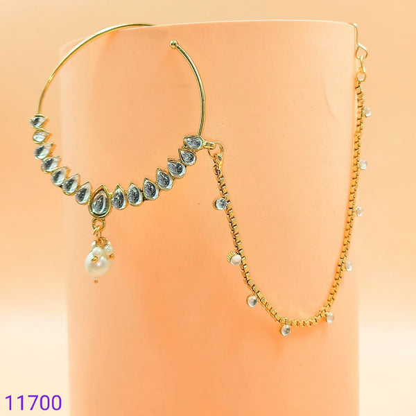 Padmawati Bangles Gold Plated Kundan Nose Ring/Nath with Chain for Women