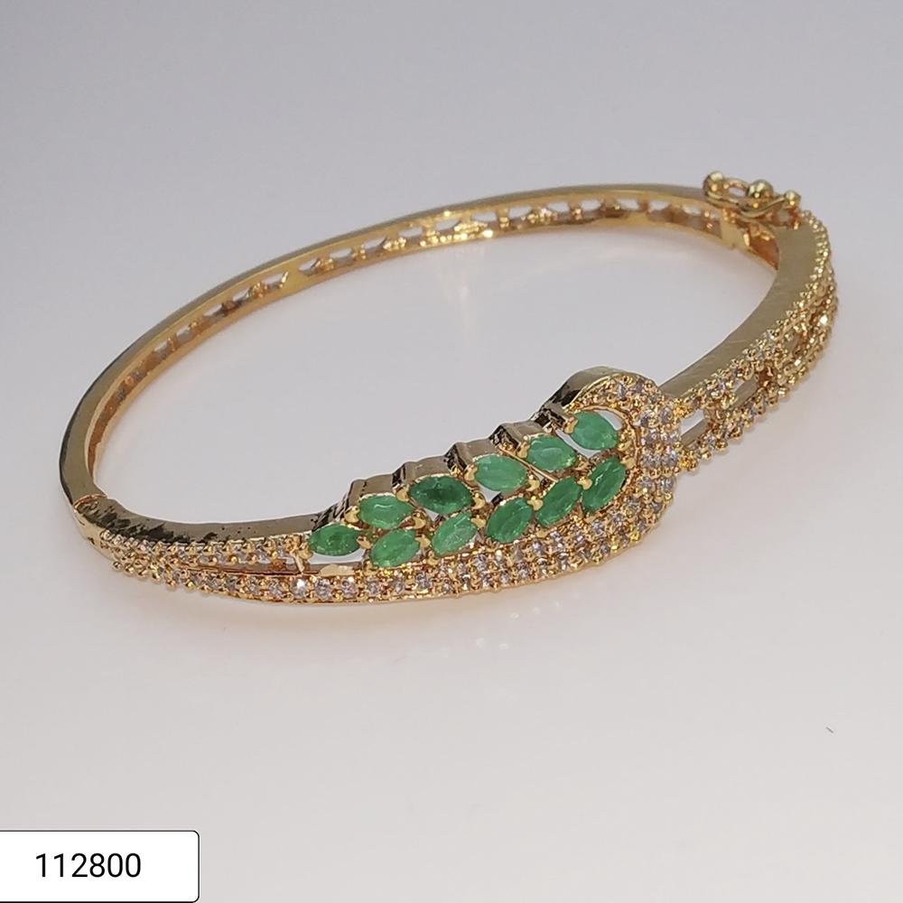 Padmawati Bangles Gold Plated Green Stone Adjustable Bracelet - PBBAN14