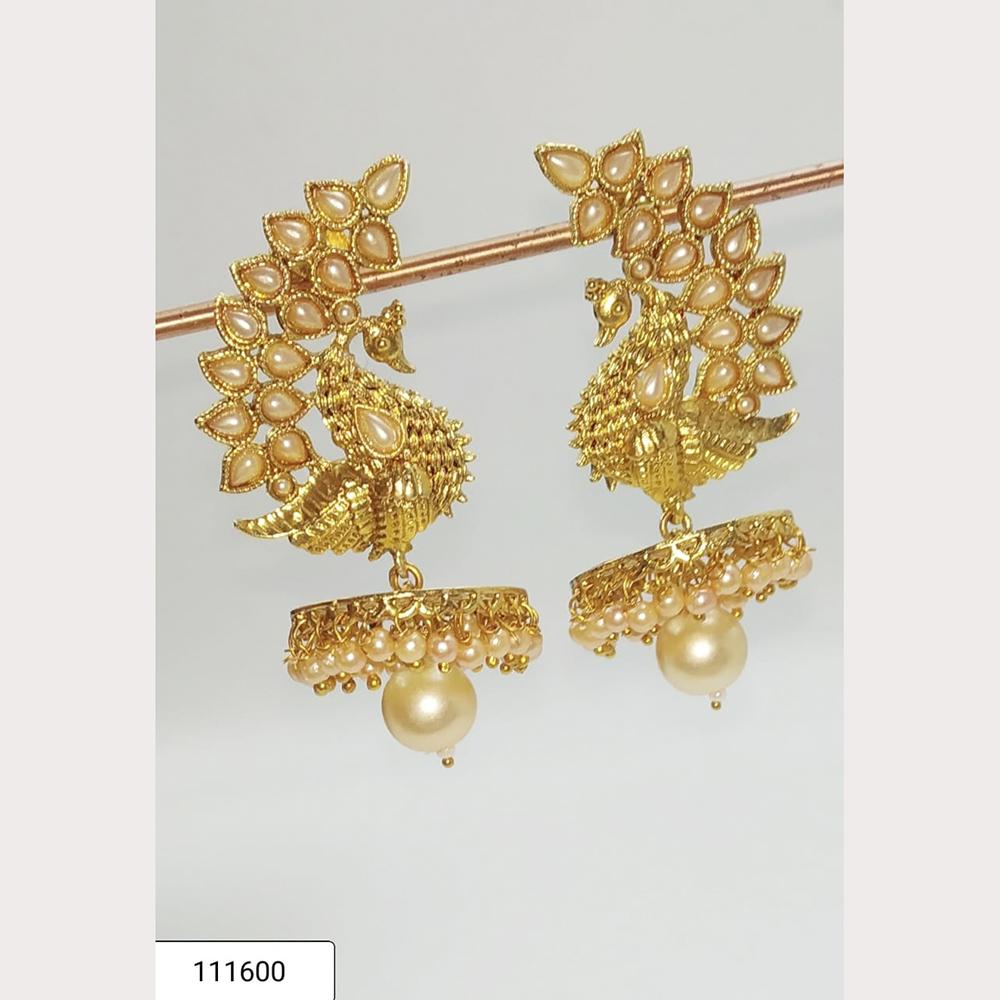 Padmawati Bangles White Kundan And Pearl Peacock Jhumki Earrings - PBEAR02