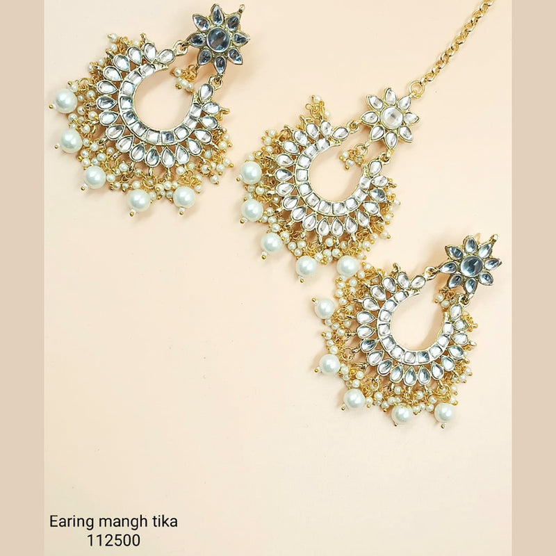 Padmawati Bangles Gold Plated Kundan Stone & Beads Dangler Earrings With Maang Tikka