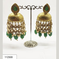 Padmawati Bangles Gold Plated Green Stone And Beads Jhumki Earrings - PBEAR12