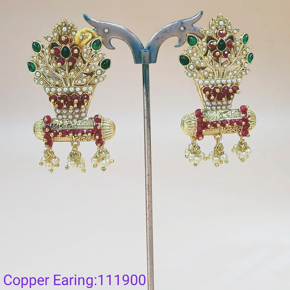 Padmawati Bangles Copper Plated Kundan And Pearl Dangler Earrings