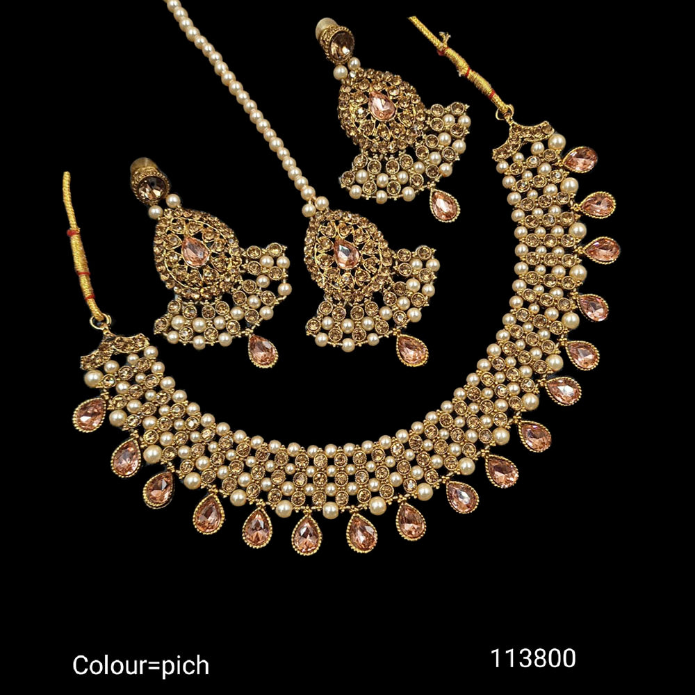 Padmawati Bangles Austrian Stone And Pearl Gold Plated Choker Necklace Set