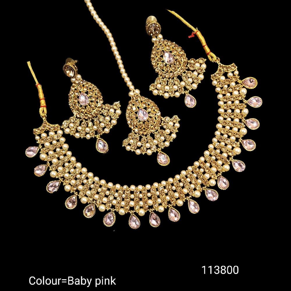 Padmawati Bangles Austrian Stone And Pearl Gold Plated Choker Necklace Set