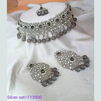 Padmawati Bangles Austrian Stone And Beads Silver Plated Choker Necklace Set