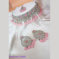 Padmawati Bangles Austrian Stone And Beads Silver Plated Choker Necklace Set