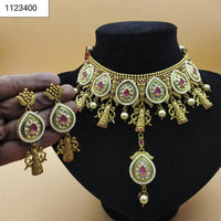 Padmawati Bangles Green Meenakari And Pink Kundan Gold Plated Choker Necklace Set - PBNECK108