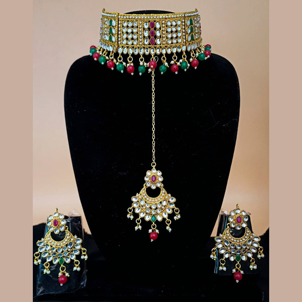 Padmawati Bangles Gold Plated Beads & Kundan Choker Necklace Set