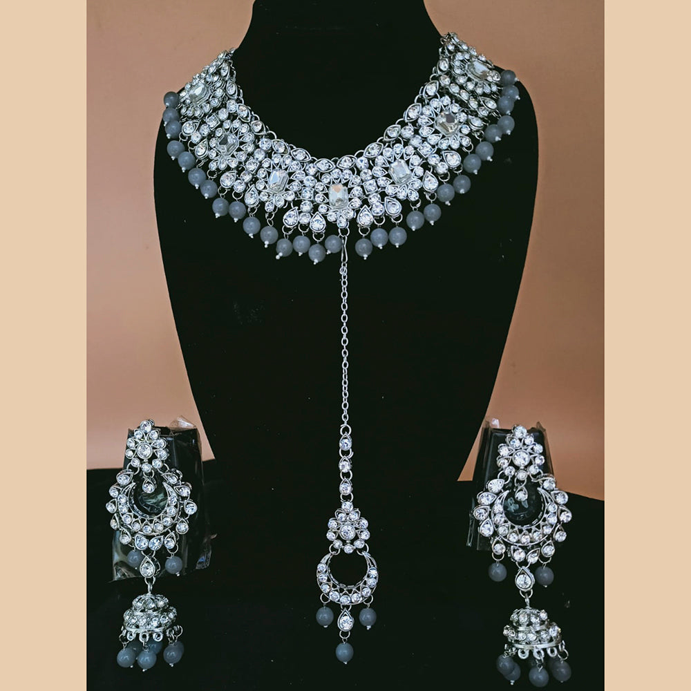 Padmawati Bangles Silver Plated Austrian Stone & Beads Choker Necklace Set