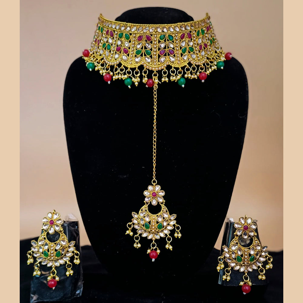 Padmawati Bangles Gold Plated Beads & Kundan Choker Necklace Set