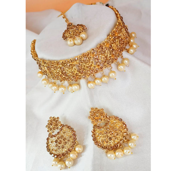 Padmawati Bangles Gold Plated Austrian Stone And Pearl Choker Necklace Set