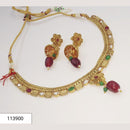 Padmawati Bangles Gold Plated Maroon And Green Stone Necklace Set - PBNECK38