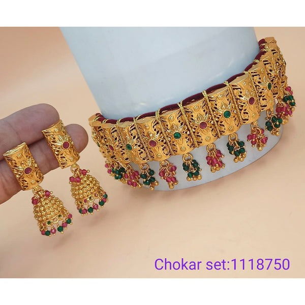 Padmawati Bangles Stone And Pearl Copper Choker Necklace Set