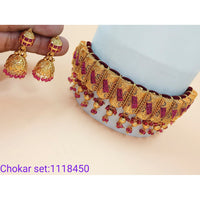 Padmawati Bangles Stone & Pearl Copper Choker Necklace Set