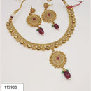 Padmawati Bangles Gold Plated Maroon Stone Necklace Set - PBNECK39