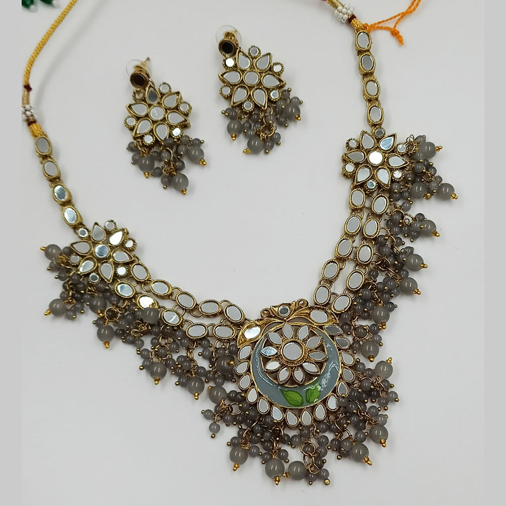 Padmawati Bangles Gold Plated Beads And Kundan Mirror Necklace Set