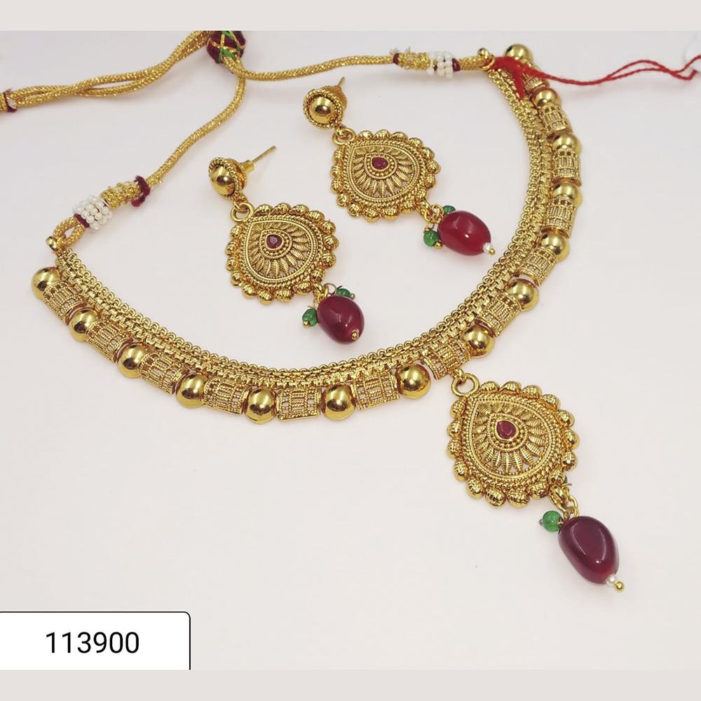 Padmawati Bangles Gold Plated Maroon Kundan Choker Necklace Set - PBNECK44