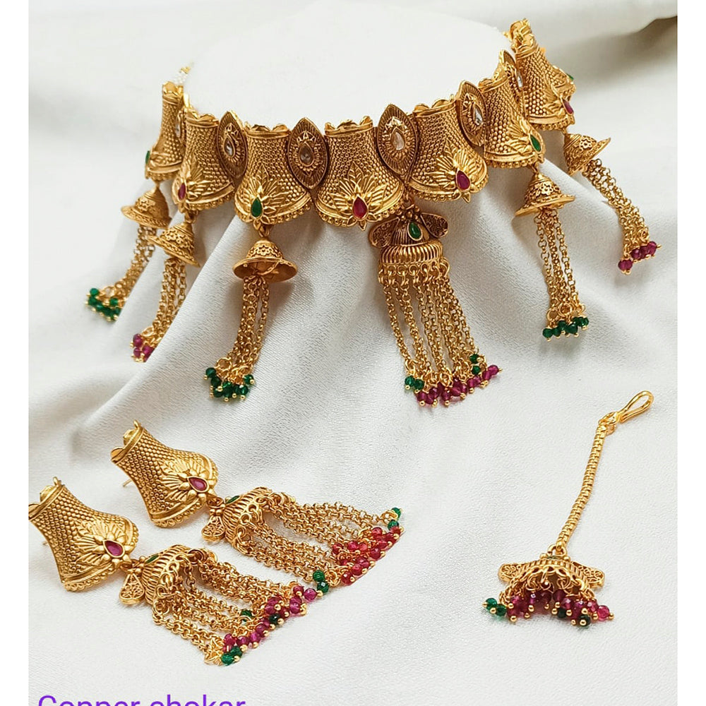 Padmawati Bangles Kundan Copper Necklace Set With Manng Tikka