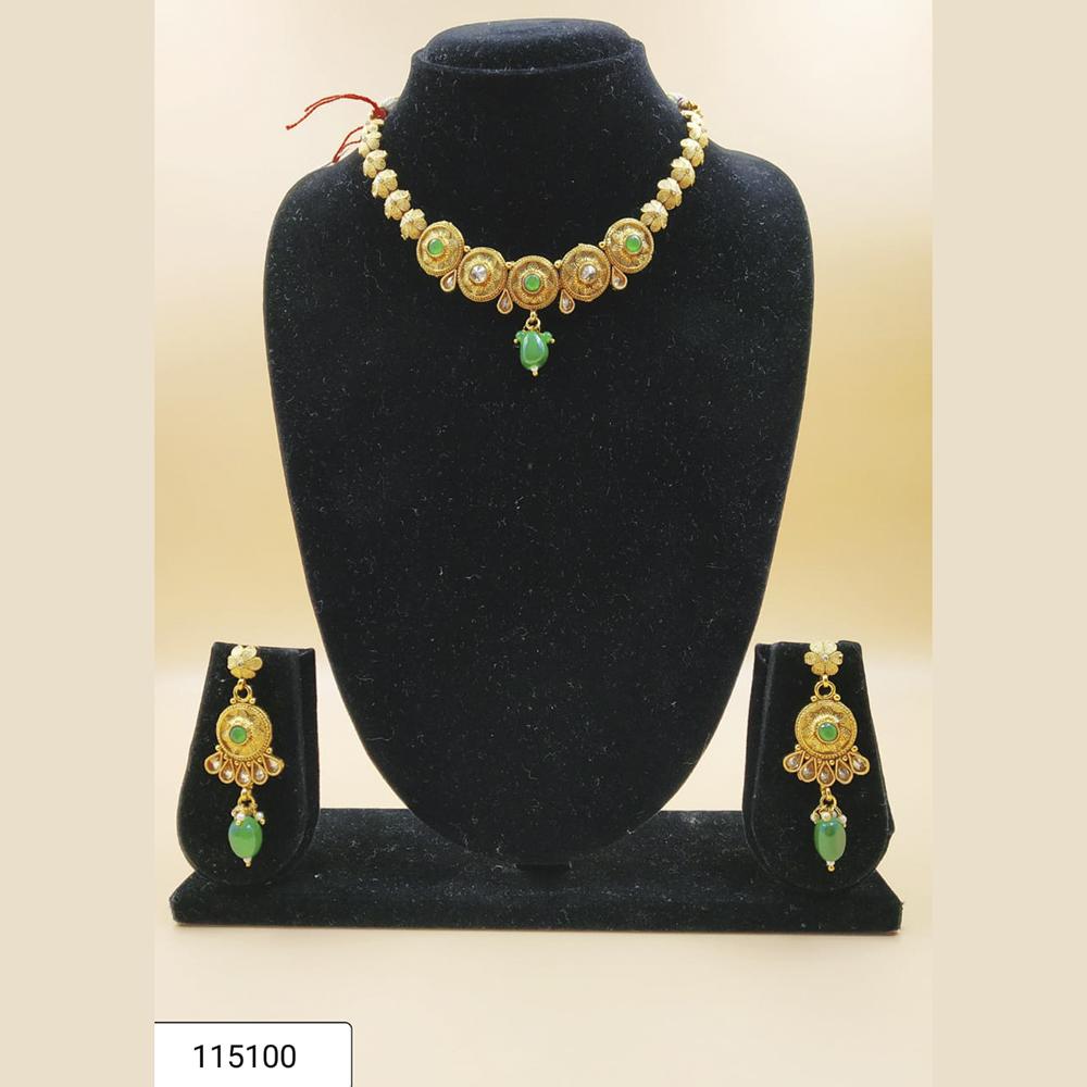 Padmawati Bangles Gold Plated White And Green Kundan Choker Necklace Set - PBNECK49