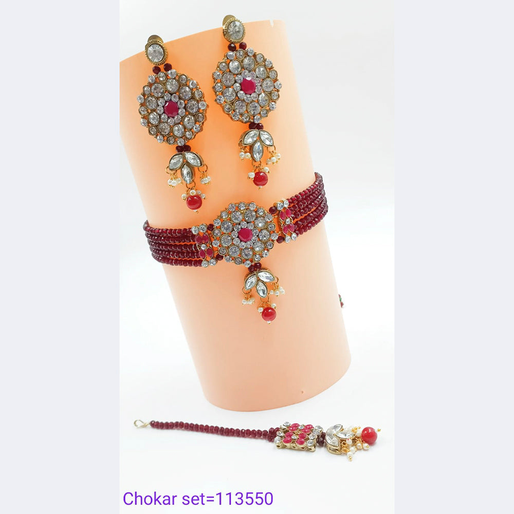 Padmawati Bangles Austrian Stone & Beads Gold Plated Necklace Set