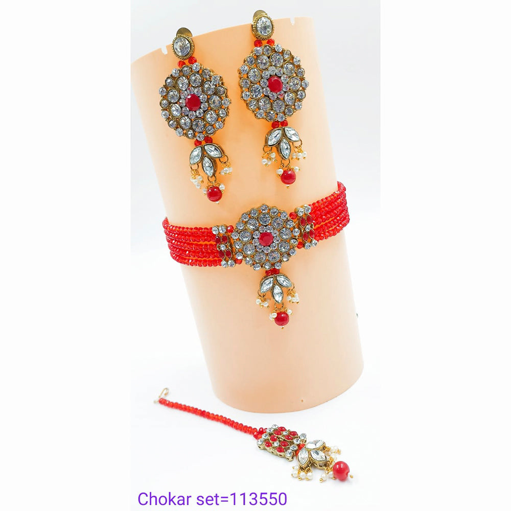 Padmawati Bangles Austrian Stone & Beads Gold Plated Necklace Set