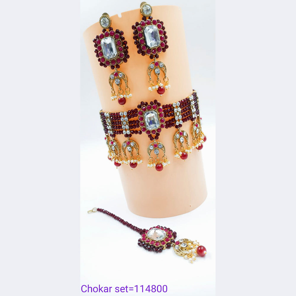 Padmawati Bangles Austrian Stone & Beads Gold Plated Necklace Set