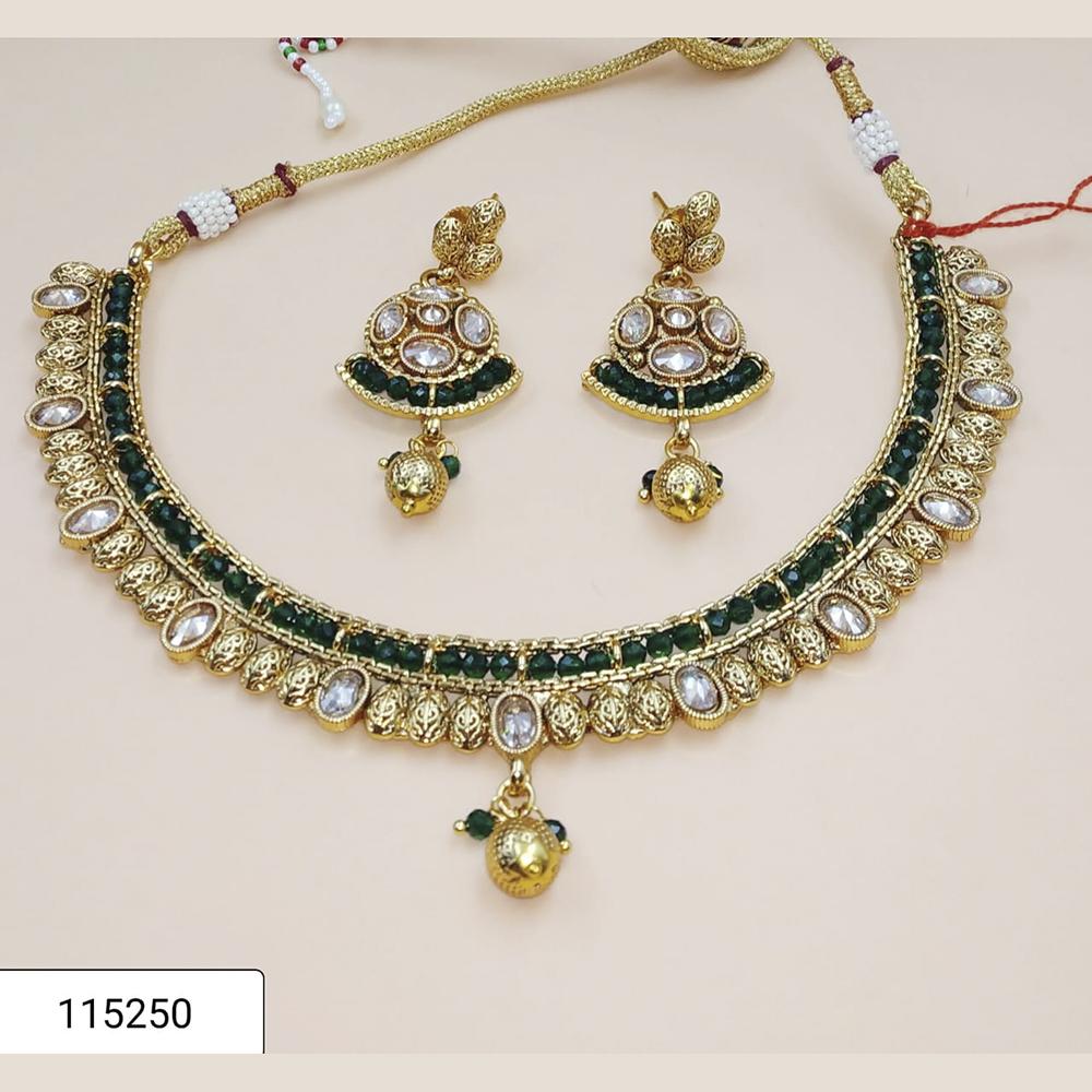 Padmawati Bangles Gold Plated Green Austrian Stone Necklace Set - PBNECK51