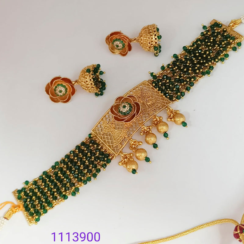 Padmawati Bangles AD Stone And Pearl Copper Choker Necklace Set