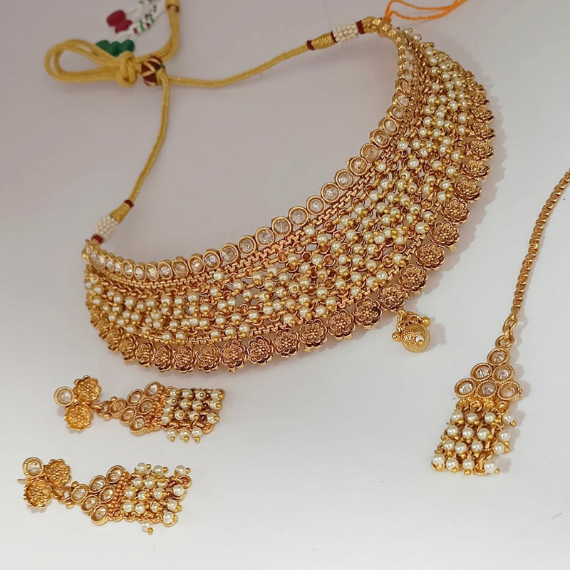 Padmawati Bangles AD Stone And Pearl Copper Choker Necklace Set