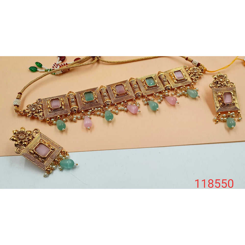 Padmawati Bangles Stone And Pearl Copper Choker Necklace Set