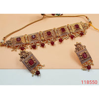 Padmawati Bangles Stone And Pearl Copper Choker Necklace Set