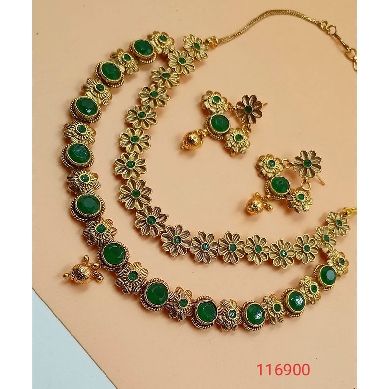 Padmawati Bangles Green & Pink Stone Copper Necklace Set