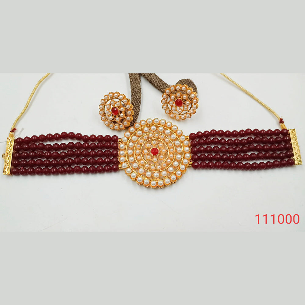 Padmawati Bangles Gold Plated Pearl & Stone Necklace Set