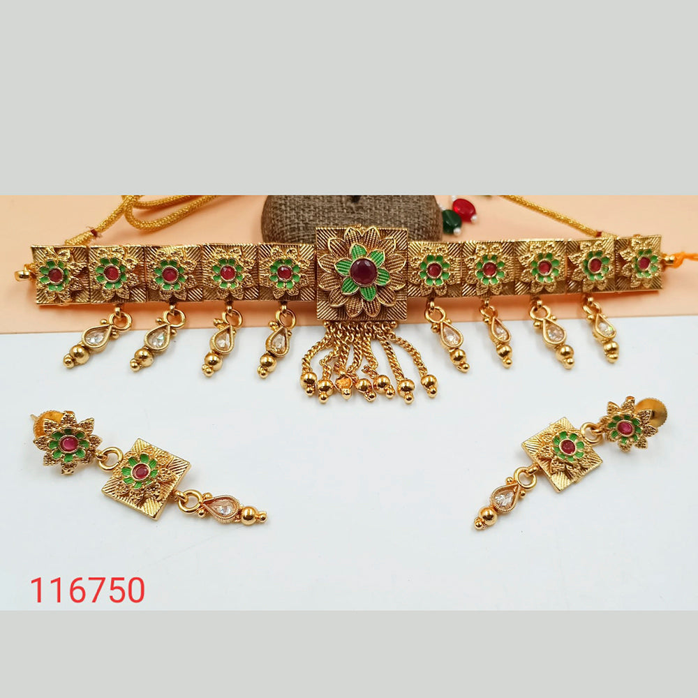 Padmawati Bangles Pink & Green Meenakari Copper Necklace Set