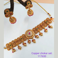 Padmawati Bangles Copper Pink & Green Stone Choker Necklace Set