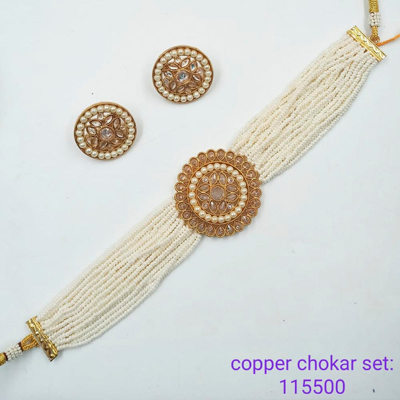 Padmawati Bangles Copper Pearl And Kundan Stone Choker Necklace Set