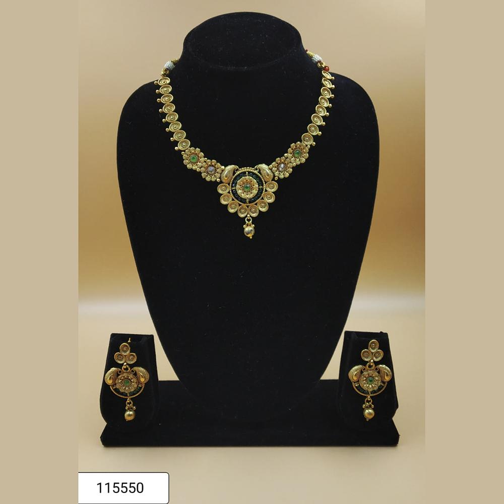 Padmawati Bangles Gold Plated Green Austrian Stone Necklace Set - PBNECK60